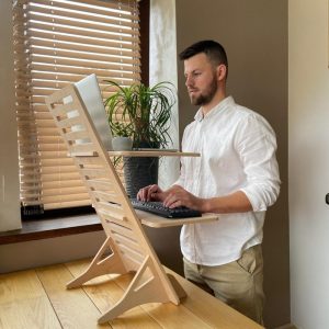 Standing Desk – Adjustable Plywood Desk with Dual Shelves – Ergonomic Design for Home Office