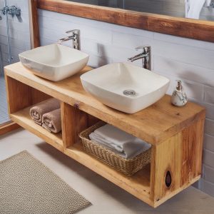 Wooden Floating Bathroom Vanity Farmhouse Style Sink Shelf with Live Edge Reclaimed Handcrafted cabinet table Handmade Rustic countertop