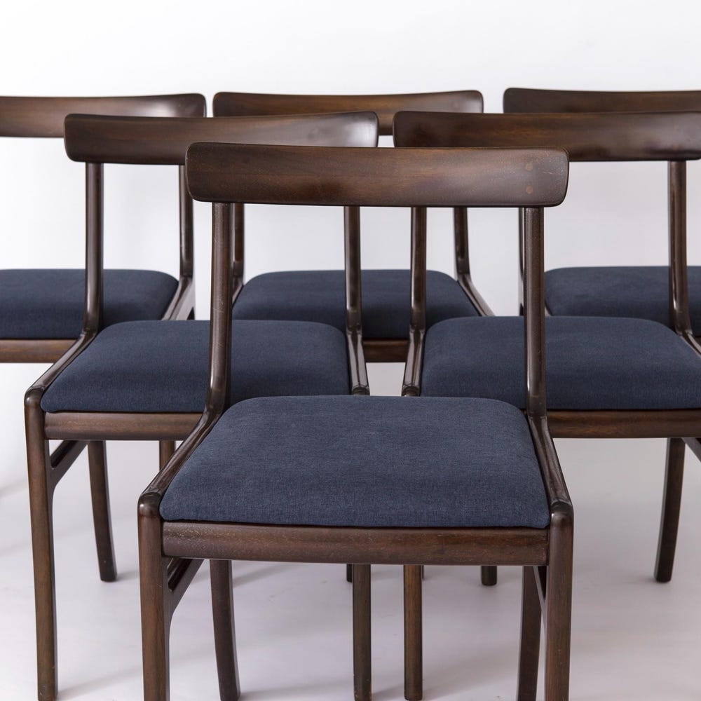 Set of 6 Vintage Danish Chairs by Ole Wanscher for Poul Jeppesen | Mahogany, 1960s Mid-Century Modern
