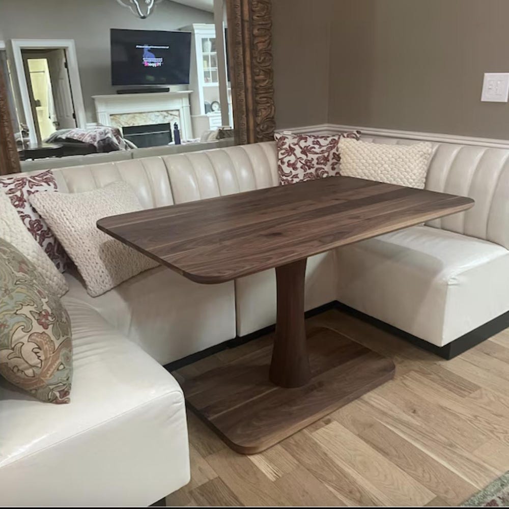 Walnut Banquette Table, Wood Pedestal Table, Pedestal Dining Table, Walnut Kitchen Nook Table, Pedestal Rectangle Dining Table for Banquette