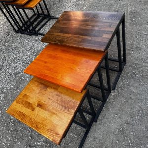 Modern Nesting Table Set of 3, Walnut Wood Nesting Table, Farmhouse Style Rustic Mid Century Vintage Center Table for Living Room Decor