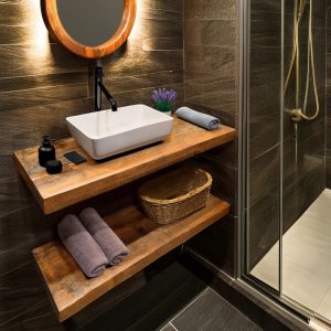 Wooden Rustic Live Edge Bathroom Vanity – Handcrafted Solid Floating Shelf – Custom Farmhouse  Single or Double Sinks – Unique Small Vanity