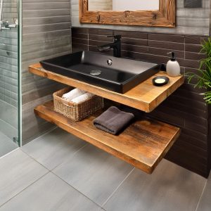 wooden Bathroom Vanity rustic Custom Handcrafted Farmhouse Live Edge solid Barn Wood Vanities  Home Decor floating shelf sink cabinet table