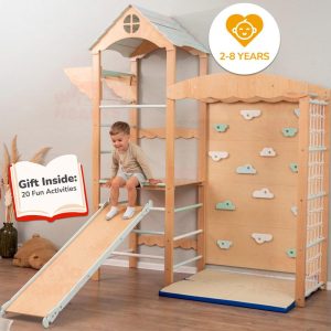 88x70" Baby Mobile Big Montessori Play Gym with Large Indoor Slide & Waldorf Soft Play Mat, Kids Furniture Home Gym Unique Gift, Babyzimmer