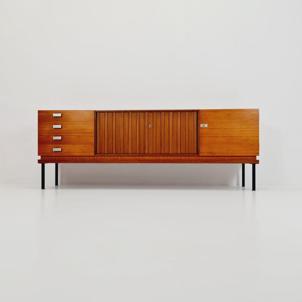 long Mid Century Modern German walnut sideboard by Famöla Möbel, 1950s