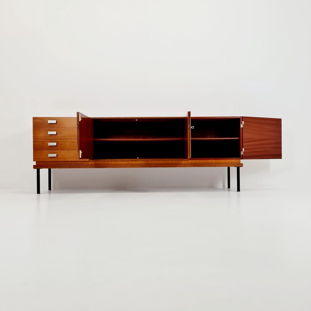 long Mid Century Modern German walnut sideboard by Famöla Möbel, 1950s - Image 5