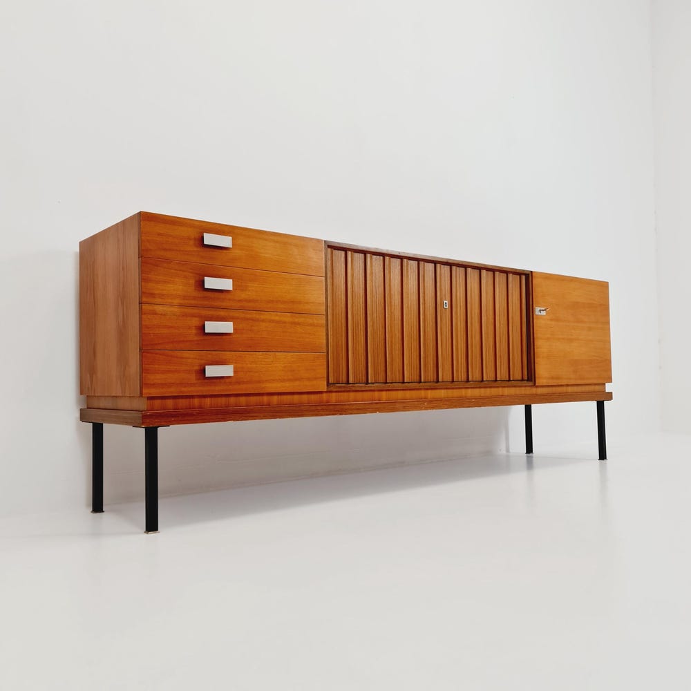 long Mid Century Modern German walnut sideboard by Famöla Möbel, 1950s - Image 3