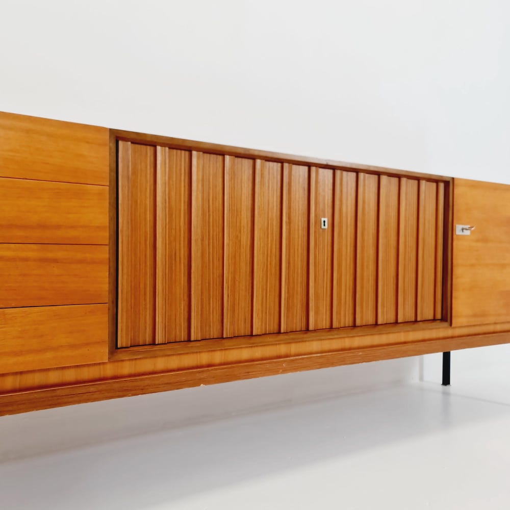 long Mid Century Modern German walnut sideboard by Famöla Möbel, 1950s - Image 4