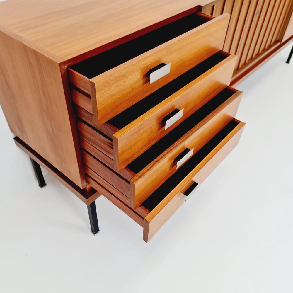 long Mid Century Modern German walnut sideboard by Famöla Möbel, 1950s - Image 7