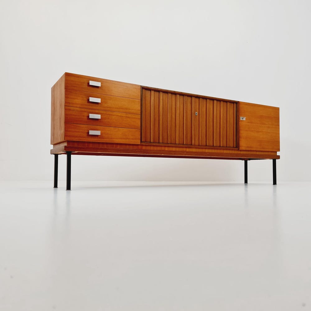long Mid Century Modern German walnut sideboard by Famöla Möbel, 1950s - Image 8