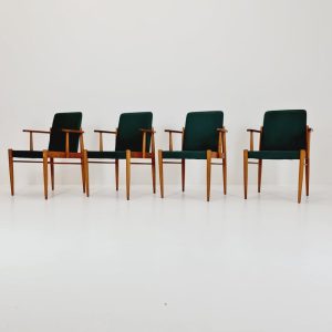 Rare Vintage Midcentury German beech Armchair set of 4, 1950s