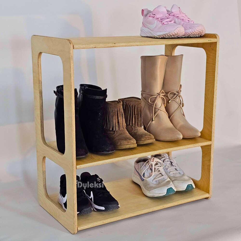 Three Shelves Wooden Shoe Rack, Compact Shoe Organizer for Small Spaces, Modern Minimalist Design, Sturdy & Easy Assembly