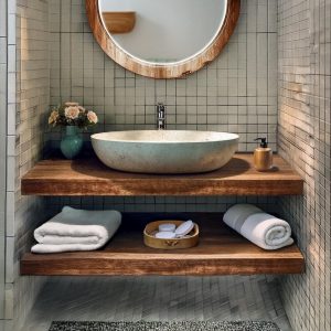 Wooden Rustic Style handmade bathroom vanity live edge solid wood floating cabinet sink table counter top farmhouse home decor furniture