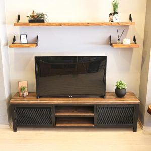 Industrial Design Wood and Steel Tv Unit - Mass / Solid Wood and Metal Media Console / Loft Style Tv Stand / Entartainment Center