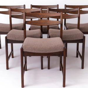 Set of 6 Vintage 1960s Chairs – Likely Finnish, Dyed Beech Wood, Reupholstered Gray Textile