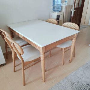 Modern Wood Table and Chair Set - Mid Century Dining Table, Bamboo Chair, Custom size and colour table set With Wood Legs