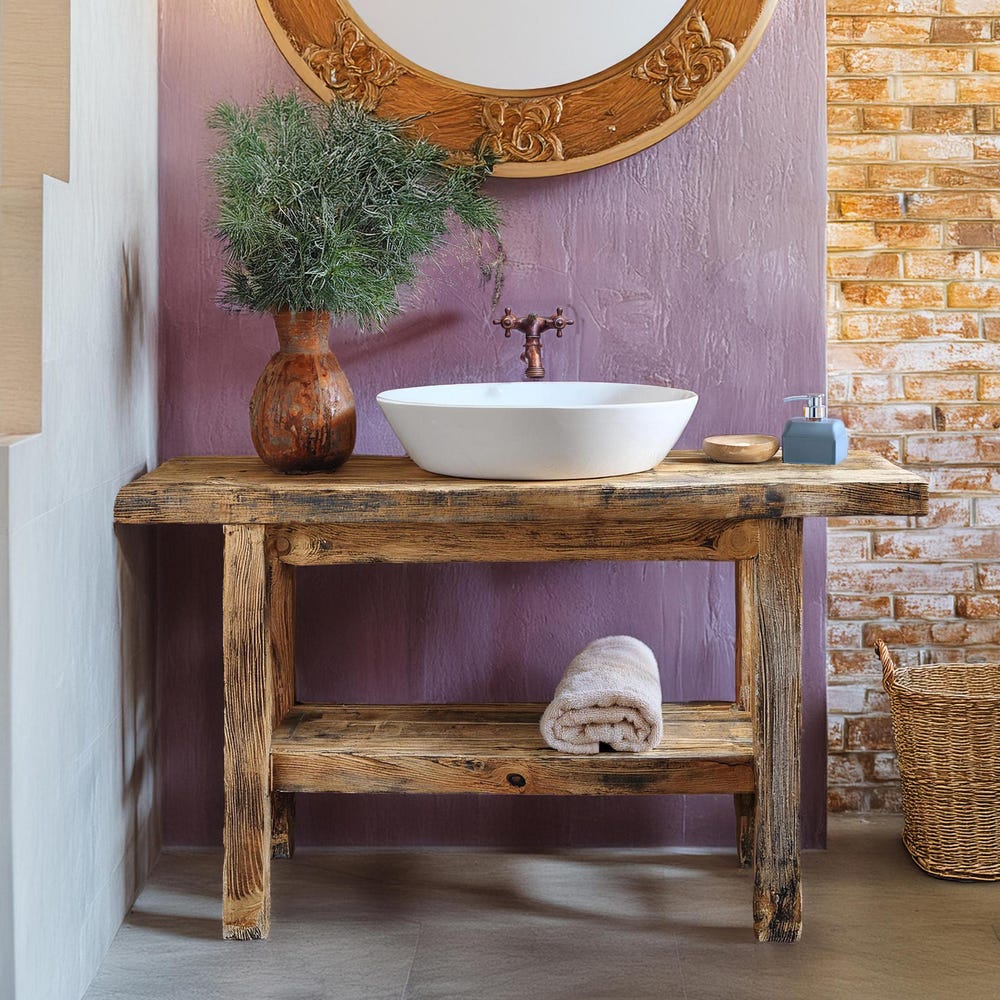 Wooden Rustic Style handmade bathroom vanity live edge solid wood cabinet sink table counter top farmhouse home decor furniture handcrafted