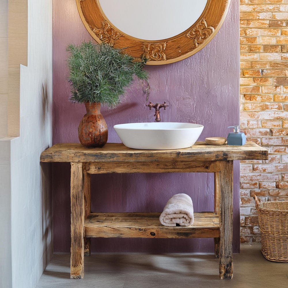 Wooden Rustic Style handmade bathroom vanity live edge solid wood cabinet sink table counter top farmhouse home decor furniture handcrafted - Image 3