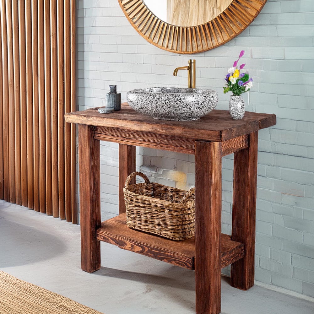 Wooden Rustic Style handmade bathroom vanity live edge solid wood cabinet sink table counter top farmhouse home decor furniture handcrafted