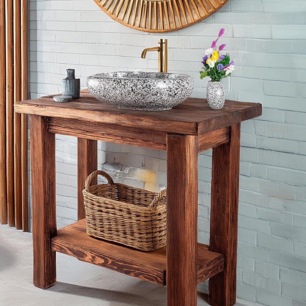 Wooden Rustic Style handmade bathroom vanity live edge solid wood cabinet sink table counter top farmhouse home decor furniture handcrafted - Image 4