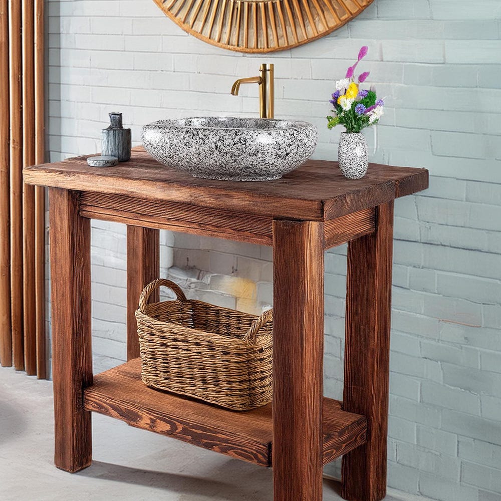 Wooden Rustic Style handmade bathroom vanity live edge solid wood cabinet sink table counter top farmhouse home decor furniture handcrafted - Image 4