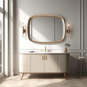 Real Walnut Wooden and Gold Frame Mirror,  Asymmetrical Mirror, Irregular Mirror,  Bathroom Mirror, Vanity Mirror,Home Decor Mirror