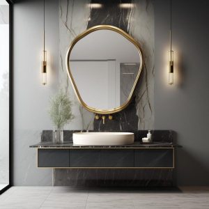 Real Walnut Wooden and Gold Frame Mirror,  Asymmetrical Mirror, Irregular Mirror,  Bathroom Mirror, Vanity Mirror,Home Decor Mirror