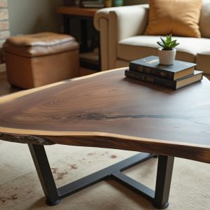 Custom made rustic Walnut Live Edge /wood and resin Coffee table/ side table /accent table