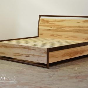 Modern Maple & Walnut Platform Bed with Storage, Bed with drawers, Wooden platform Bed Frame, King bed, Queen bed, Storage bed