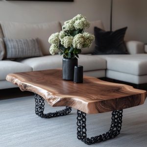 Modern Walnut Coffee Table, Modern Coffee Table, Live Edge Coffee Table, Wooden Coffee Table With Metal Legs