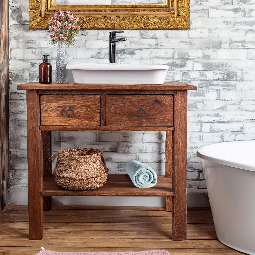 Wooden Rustic Style handmade bathroom vanity live edge solid wood cabinet sink table counter top farmhouse home decor furniture handcrafted - Image 2