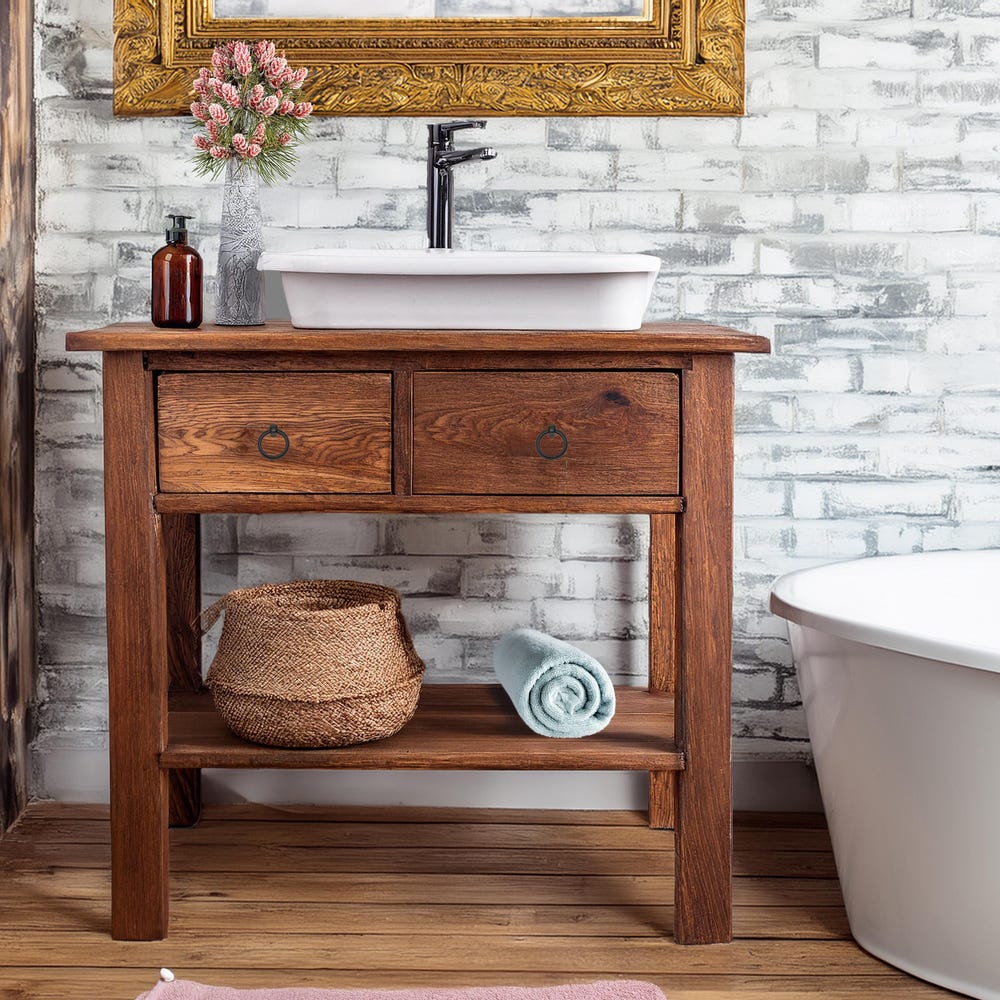 Wooden Rustic Style handmade bathroom vanity live edge solid wood cabinet sink table counter top farmhouse home decor furniture handcrafted - Image 2