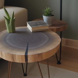 Handcrafted Walnut Cookie End Table with Epoxy Resin Fill and Hairpin Legs