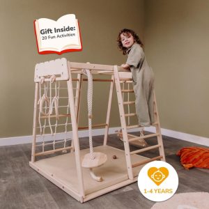 il_1000x1000.6593037572_quty.jpg 41х42″ Up to 4 Years Jungle Gym, Woodandhearts Scandinavian Play Set: Rope Wall Net, Monkey Bars, Gymnastic rings, Kids Swing, Play Mat