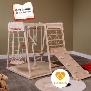 Indoor Playground, Montessori Climbing Set, Indoor Play Gym, Toddler Gym, Jungle Gym, 55х42″ Up to 4 Years Wooden Gym by Woodandhearts