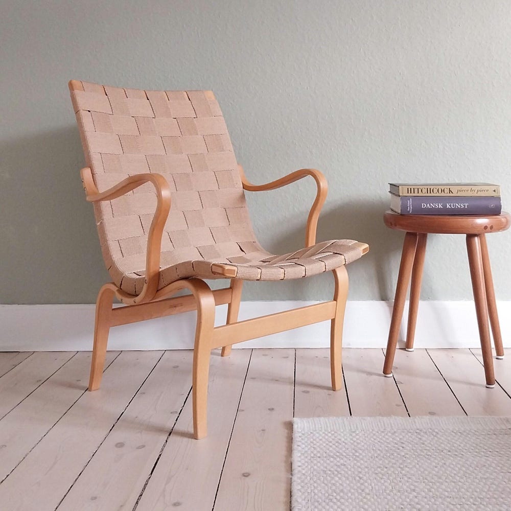 Bruno Mathsson chair mid century lounge chair wood bentwood chair Scandinavian chair birch chair wowen seat mcm chair modernist lounge chair