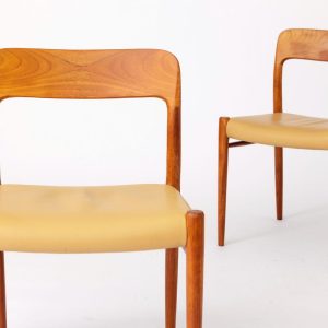 Pair of Niels Otto Møller Chairs, Model 75 | Teak Frame & Beige Leather | 1960s-1970s | Worldwide Shipping