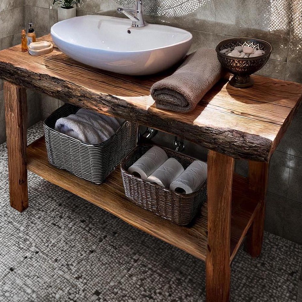 Wooden Rustic Style handmade bathroom vanity live edge solid wood cabinet sink table counter top farmhouse home decor furniture handcrafted - Image 5