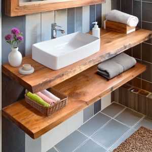 Wooden Rustic Style handmade bathroom vanity live edge solid wood floating cabinet sink table counter top farmhouse home decor furniture