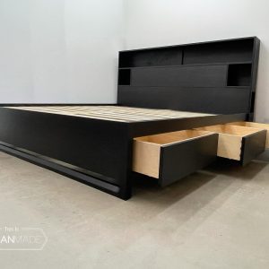 Oxidized Walnut Bed with headboard storage, Bed with drawers, Queen bed, King bed, Platform bed frame with storage, Black Wood Bed