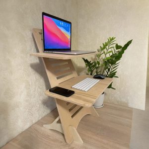 Adjustable Plywood Standing Desk Converter | Ergonomic Sit-Stand Workstation | Minimalist Wooden Desk with Height Adjustment