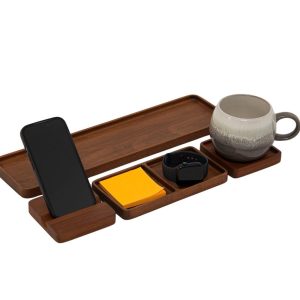 Minimalist Wooden Desk Organizer Set with Phone Stand, Coaster, Note Holder – Handmade Office Gift for Men, Home Workspace Decor