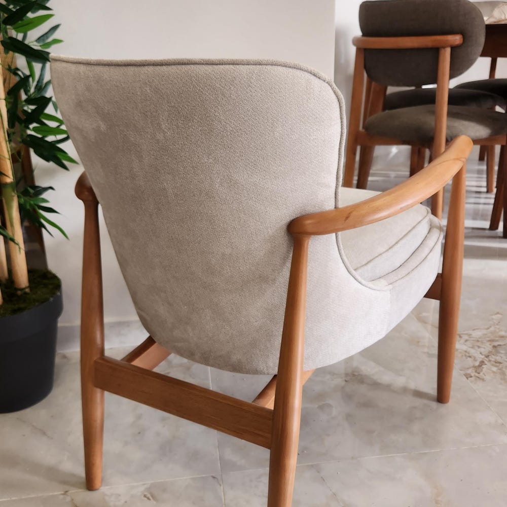 Mid-Century Modern Wooden Armchair | Handmade Upholstered Lounge Chair | Retro Scandinavian Accent Chair - Image 5