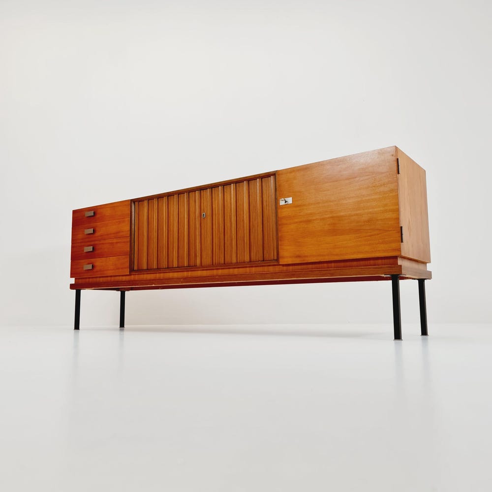 long Mid Century Modern German walnut sideboard by Famöla Möbel, 1950s - Image 9