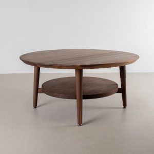 Small Coffee Table, Round Walnut Coffee Table, Coffee Table Wood, Small Round Coffee Table with Shelf, MidCentury Modern Walnut Coffee Table