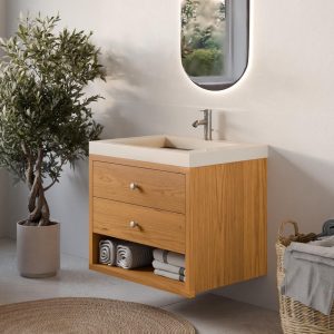 Vanity Cabinet with Two Drawers/ Open Shelf in Cherry, Bathroom