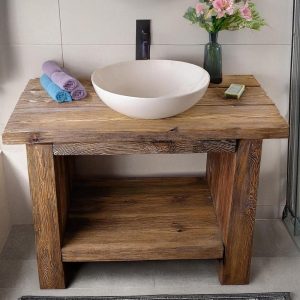 Custom Handmade Rustic Wooden Bathroom Vanity - Farmhouse Style Sink Shelf with Live Edge Reclaimed Handcrafted cabinet table solid wood