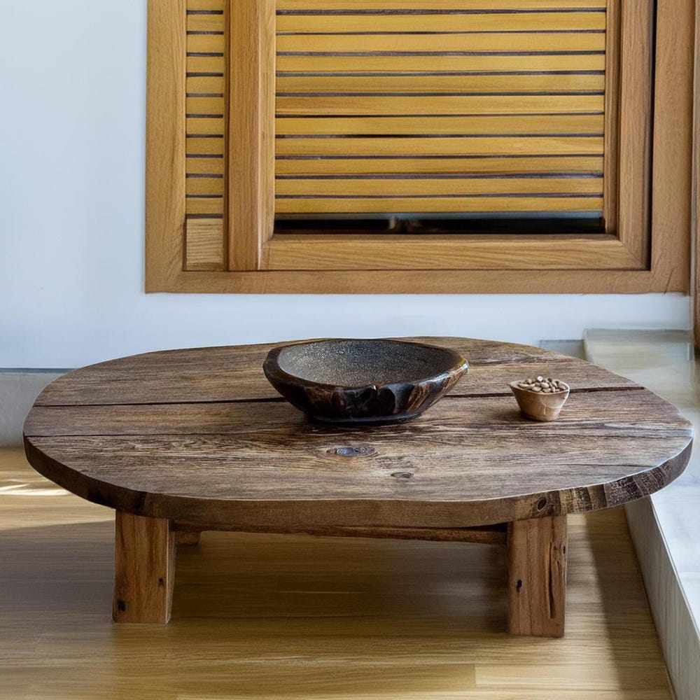 Custom Handmade Rustic Wooden round oval elips Coffee Table - Farmhouse Style natural Live Edge Handcrafted solid wood table furniture decor
