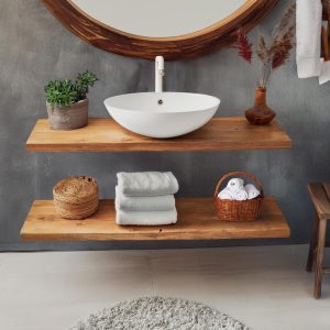 Rustic Wooden Bathroom Vanity - Farmhouse Style Sink Shelf with Live Edge Reclaimed Handcrafted floating cabinet Wood Custom Handmade table