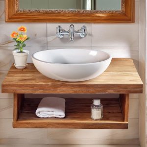 Wooden Floating Bathroom Vanity Farmhouse Style Sink Shelf Live Edge Reclaimed Handcrafted cabinet table Handmade Rustic countertop table